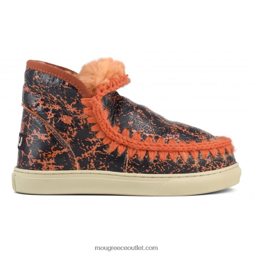 γρ Mou γυναίκες sneaker εσκιμώων σκασίλα λουστρίνι μαύρο/σε πορτοκαλί μαλλί 4820DN668