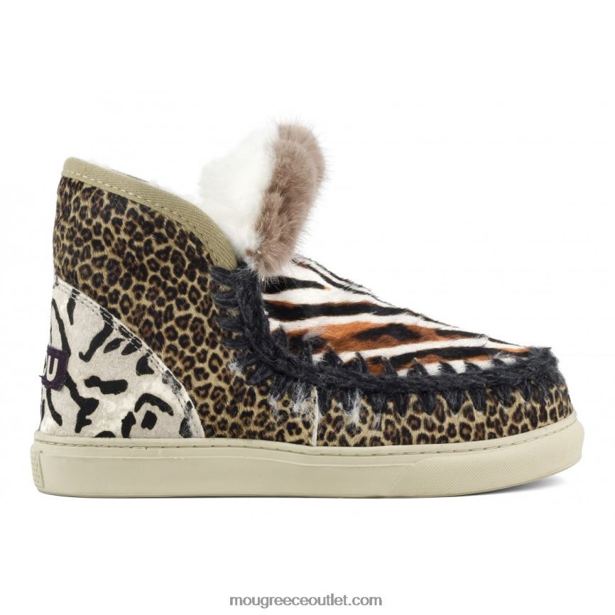 γρ Mou γυναίκες συνονθύλευμα μικτό sneaker ponyskin eskimo zebra white-bkack με πορτοκαλί 4820DN658