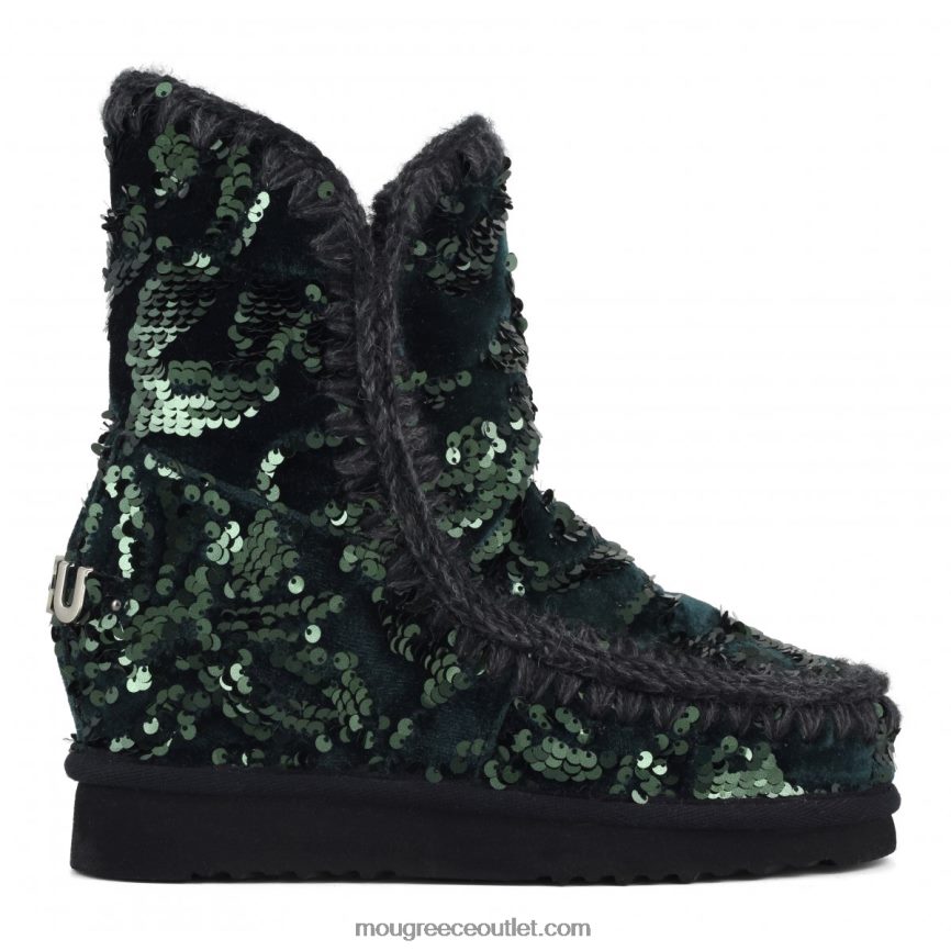 γρ Mou γυναίκες εσωτερική σφήνα ιριδίζουσες πούλιες ιριδίζουσες παγιέτες πράσινες σε βελούδο 4820DN544