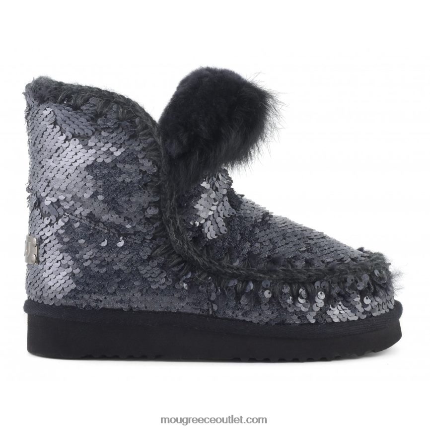 γρ Mou γυναίκες Εσκιμώος με όλες τις πούλιες τελείωμα με γούνα κουνελιού παγιέτες νέες μαύρες 4820DN378