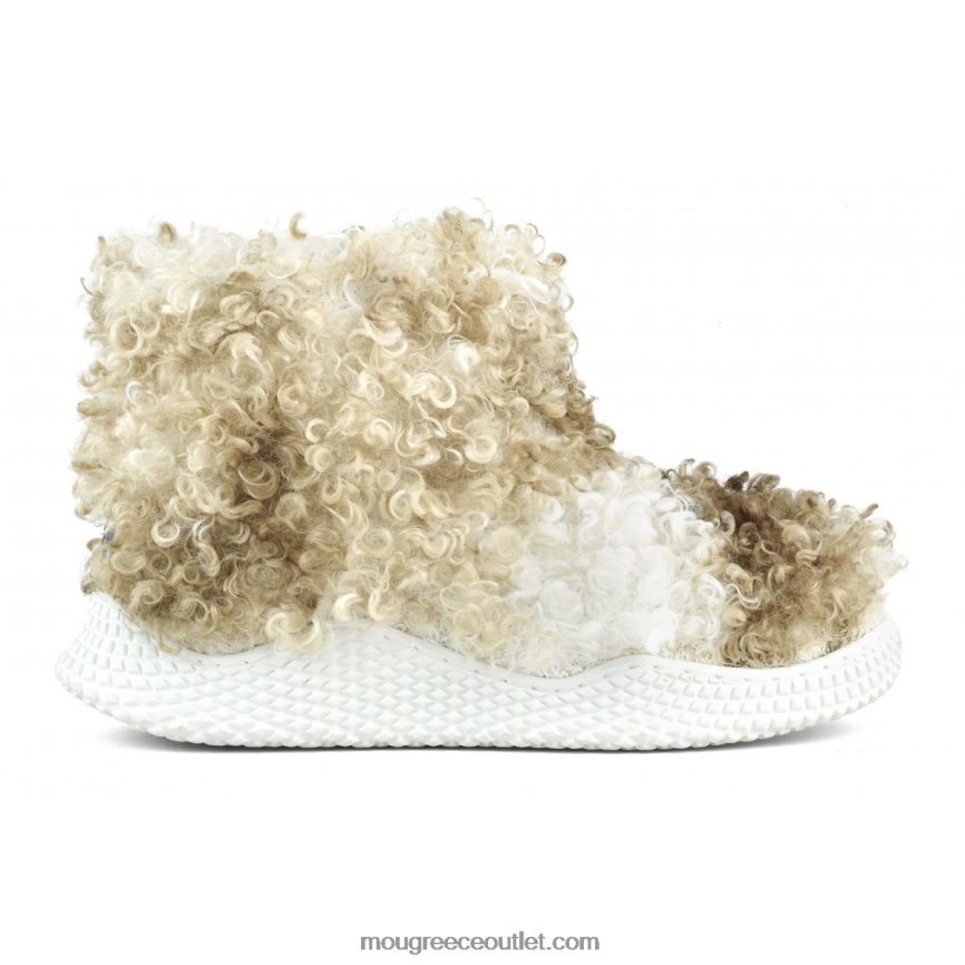 γρ Mou γυναίκες οικολογική σόλα slip-on μποτάκι σε ψηλό teddy fleece σγουρό teddy μπεζ μείγμα 4820DN344