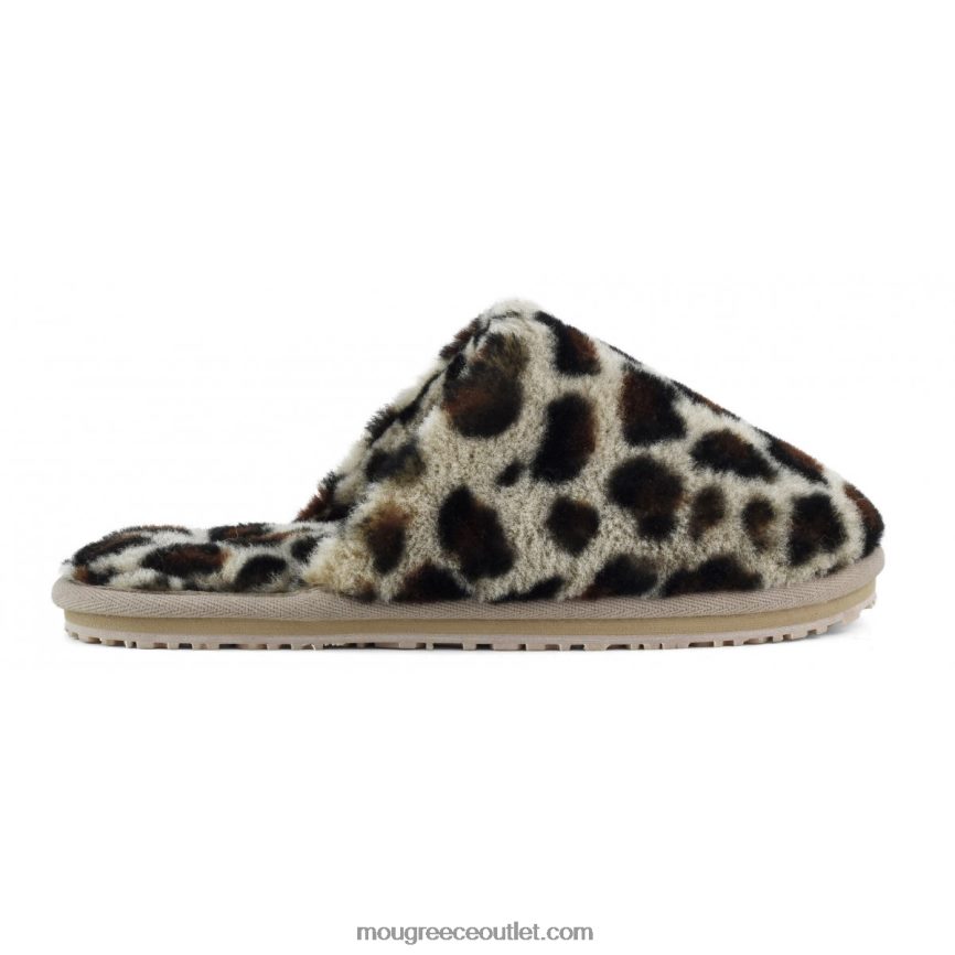 γρ Mou γυναίκες παντόφλα γούνας προβάτου με κλειστή μύτη μαύρο/λεοπάρ 4820DN464