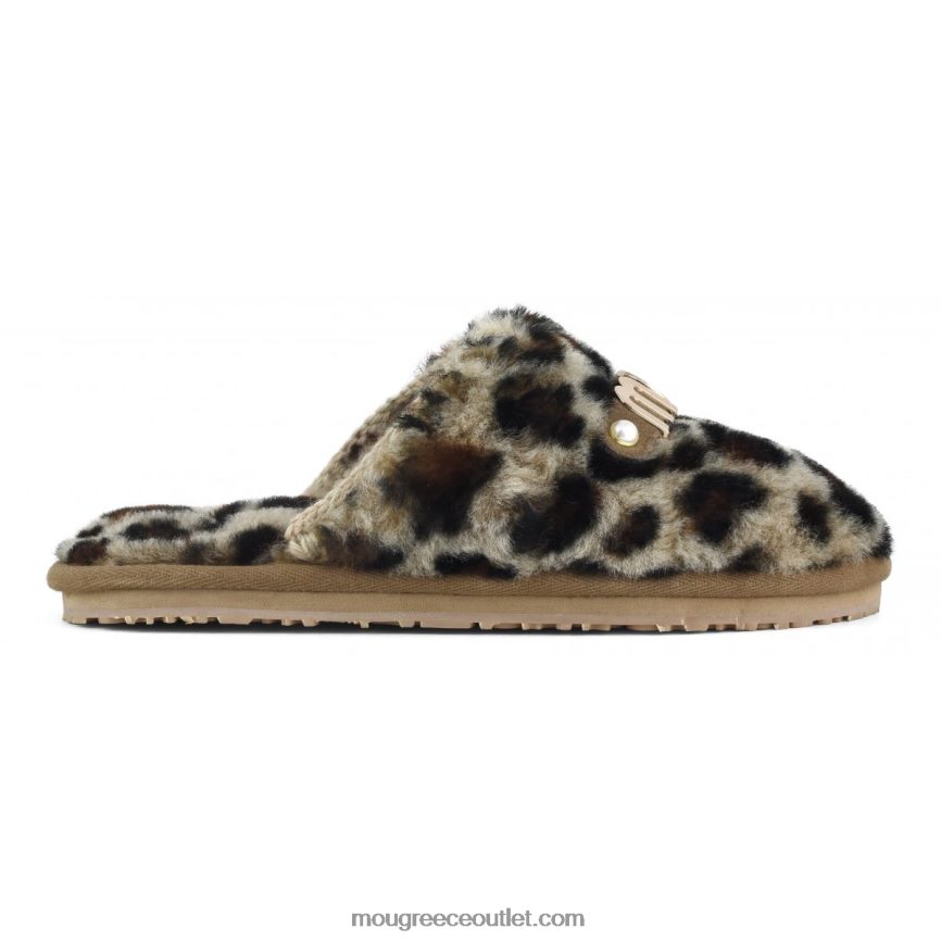 γρ Mou γυναίκες γούνινη παντόφλα με κλειστή μύτη με στάμπα με λογότυπο μαύρο/λεοπάρ 4820DN498