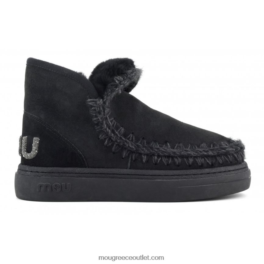 γρ Mou γυναίκες Έσκιμο πάνινα παπούτσια με έντονο γκλίτερ λογότυπο μαύρος 4820DN729