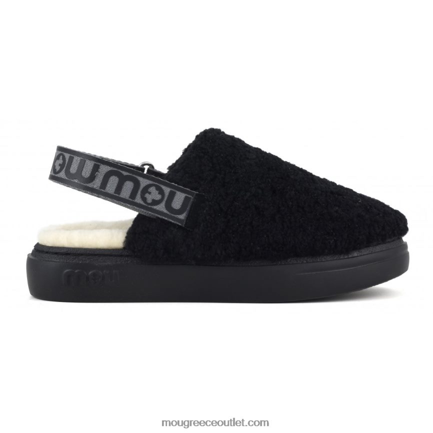 γρ Mou γυναίκες τολμηρό τσόκαμα σγουρό δέρμα προβάτου και λουράκι πλάτης μαύρος 4820DN517