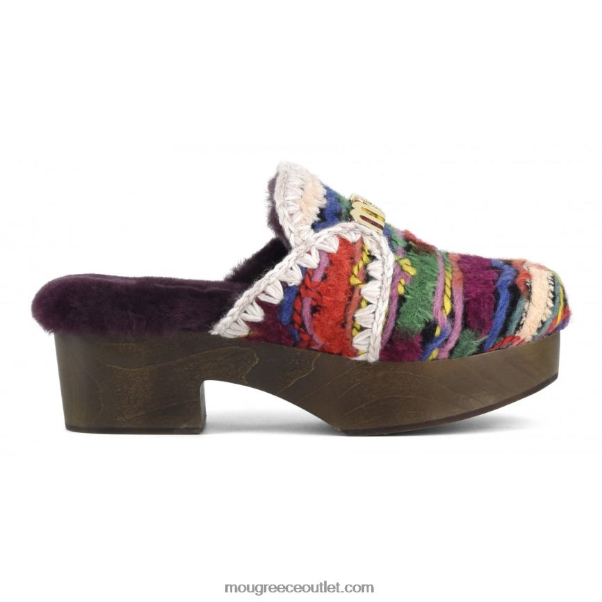 γρ Mou γυναίκες τσόκαμα φτέρνας από χοντρό ξύλο έθνικ μαλλί πολύχρωμο 4820DN533