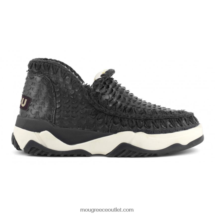 γρ Mou γυναίκες Eskimo trainer ειδικό δέρμα ζυγαριά κόβει μαύρο 4820DN64