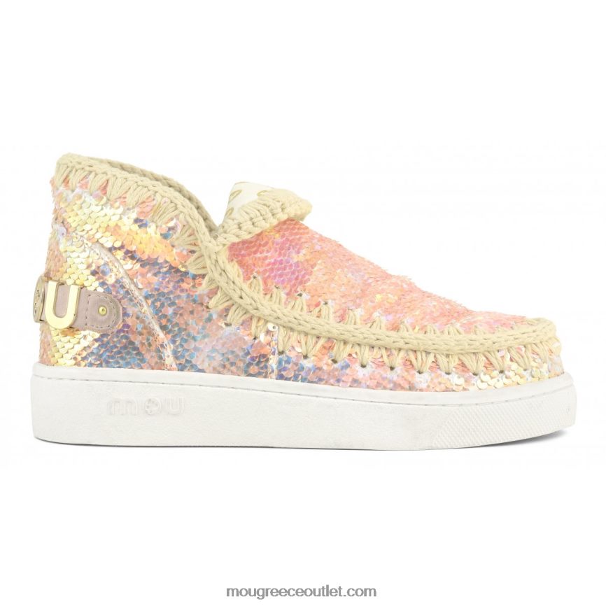 γρ Mou γυναίκες καλοκαιρινό sneaker με παγιέτες εσκιμώων ιριδίζουσες πούλιες μπεζ 4820DN46