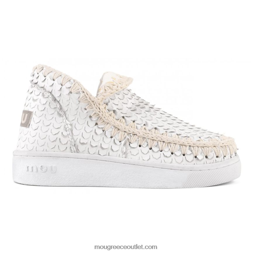 γρ Mou γυναίκες δερμάτινο καλοκαιρινό sneaker eskimo ζυγαριά κόβει λευκό 4820DN14