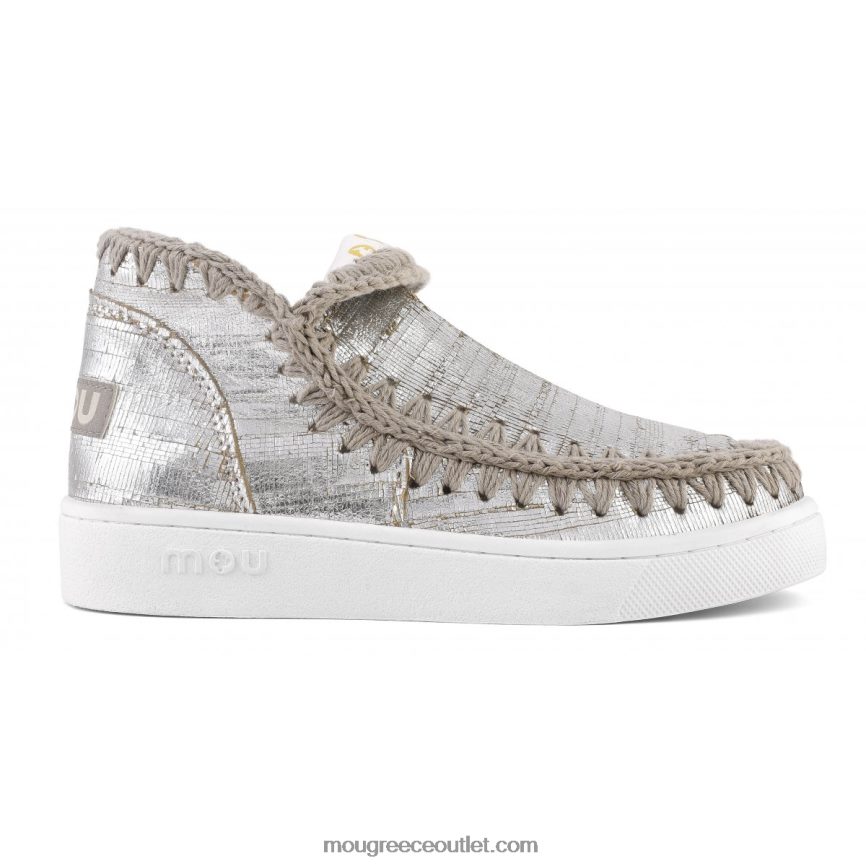 γρ Mou γυναίκες δερμάτινο καλοκαιρινό sneaker eskimo κόβει μεταλλικό ασήμι 4820DN15