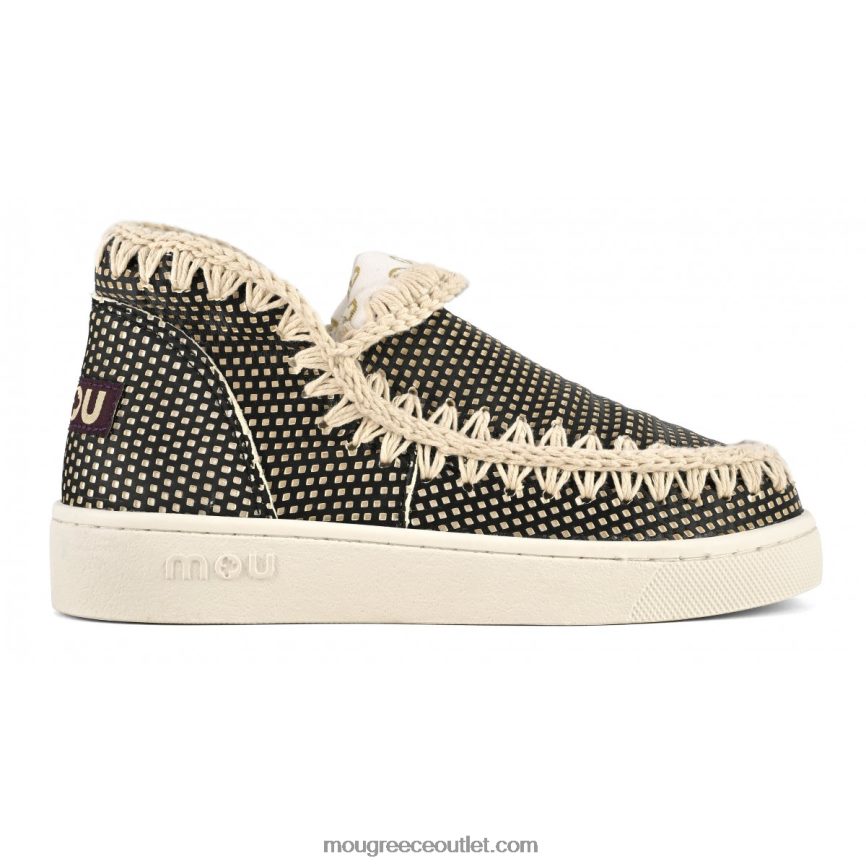 γρ Mou γυναίκες δερμάτινο καλοκαιρινό sneaker eskimo μαύρο άσπρο 4820DN19