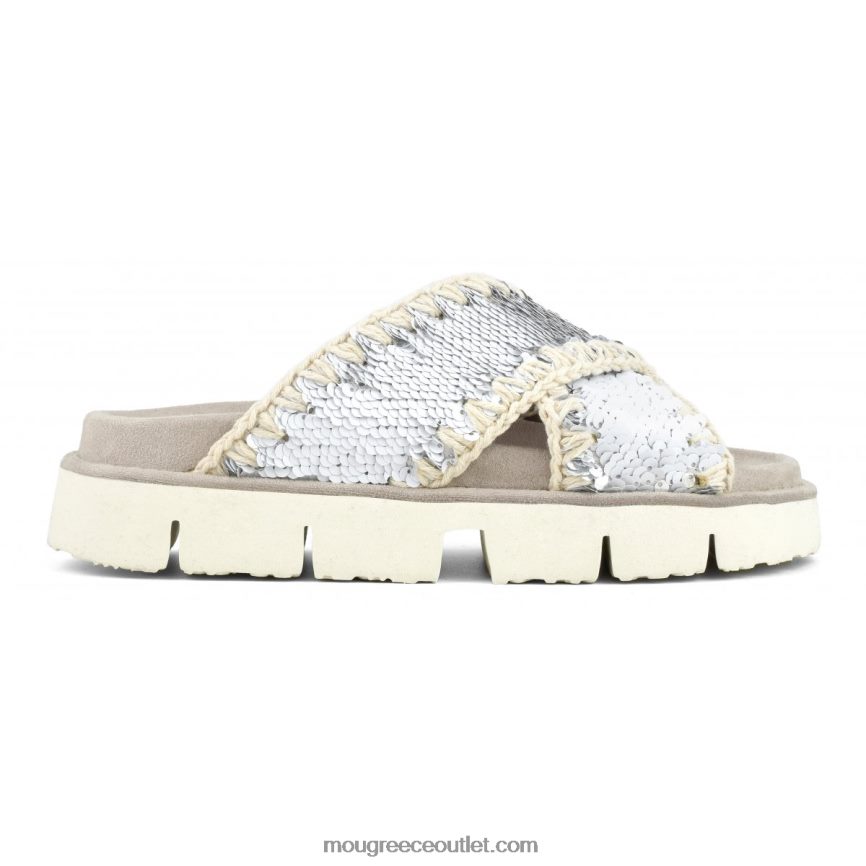 γρ Mou γυναίκες σταυρωτό βιο πέδιλο σκέτο πούλιες λευκό-ασημί 4820DN151