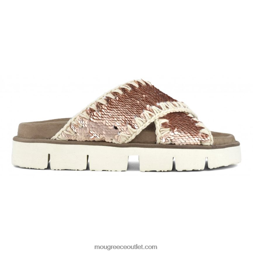 γρ Mou γυναίκες σταυρωτό βιο πέδιλο σκέτο πούλιες ροζ χρυσό - λογότυπο χρυσό 4820DN153