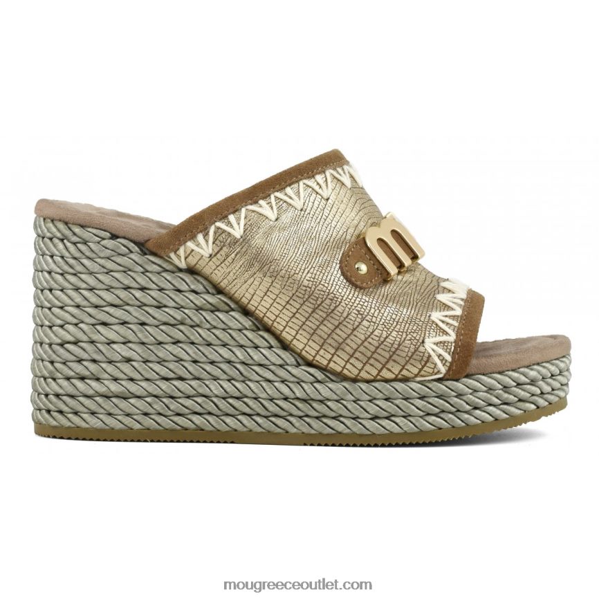 γρ Mou γυναίκες σφήνα σχοινιού μεταλλικό χρυσό σαύρα 4820DN208