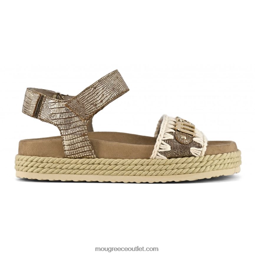 γρ Mou γυναίκες σχοινί bio σανδάλι λουράκι μεταλλικό χρυσό σαύρα 4820DN137