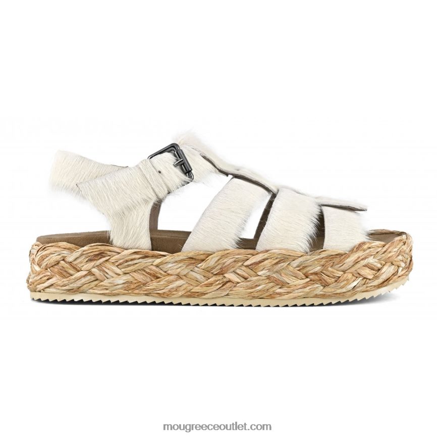 γρ Mou γυναίκες πέδιλο πλεξούδα raffia κιμωλία πόνι με μακριά μαλλιά 4820DN127