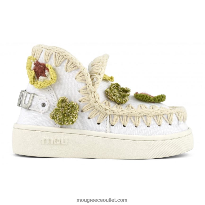 γρ Mou παιδιά καλοκαιρινά sneaker εσκιμώοι πεταλούδες με κροσέ λευκό μεταλλικό λογότυπο χρυσό 4820DN786